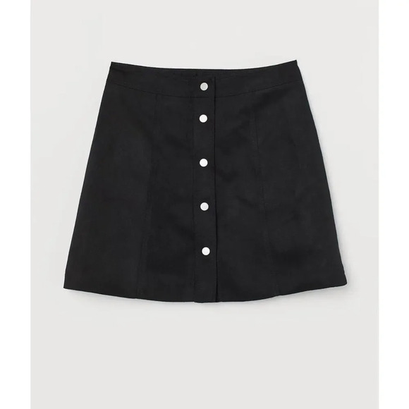 H&M Women Black Button Front Mini Skirt Size 0 - Short A Line-Skirt - Picture 1 of 11